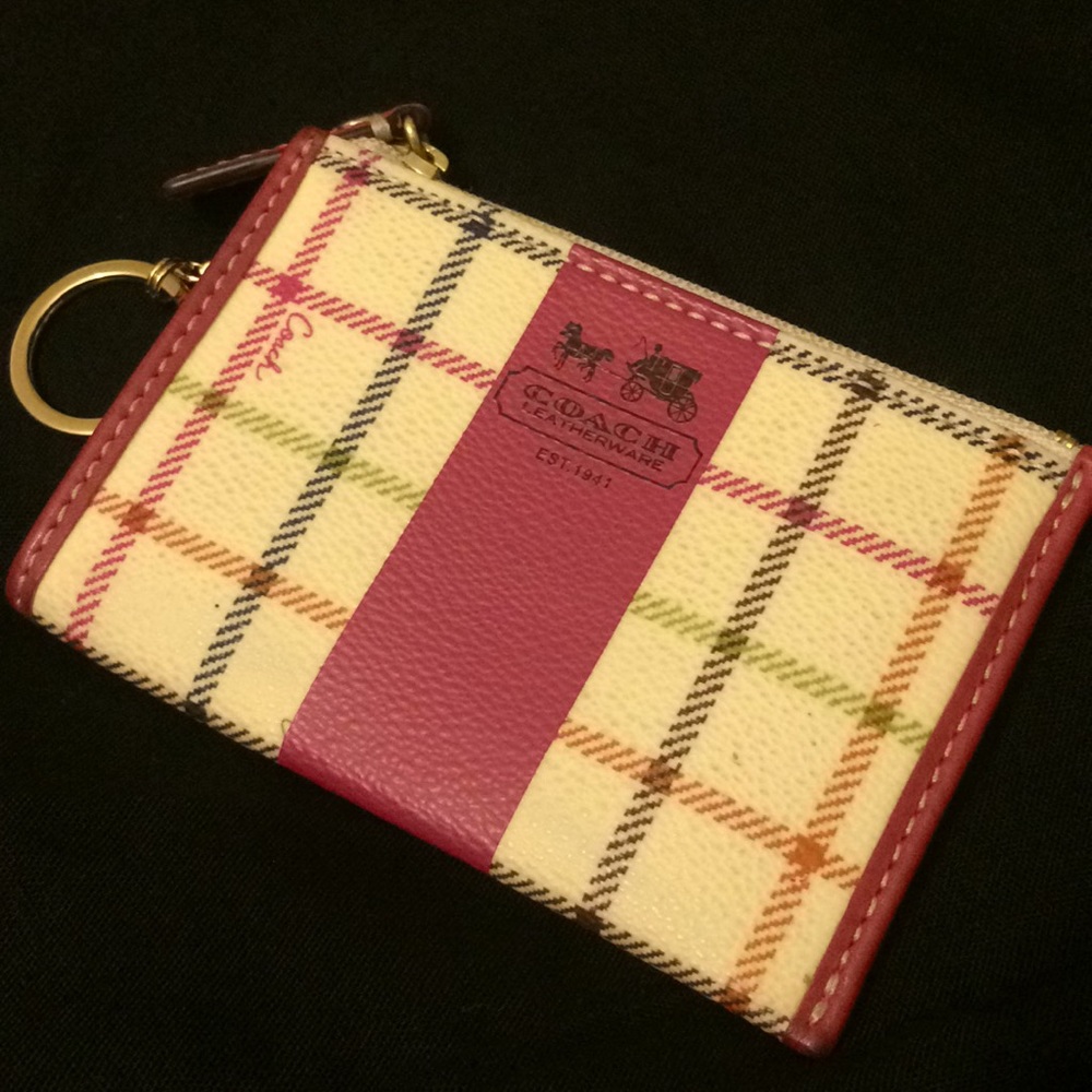 COACH Pink Striped Cardholder Coin Purse Keychain